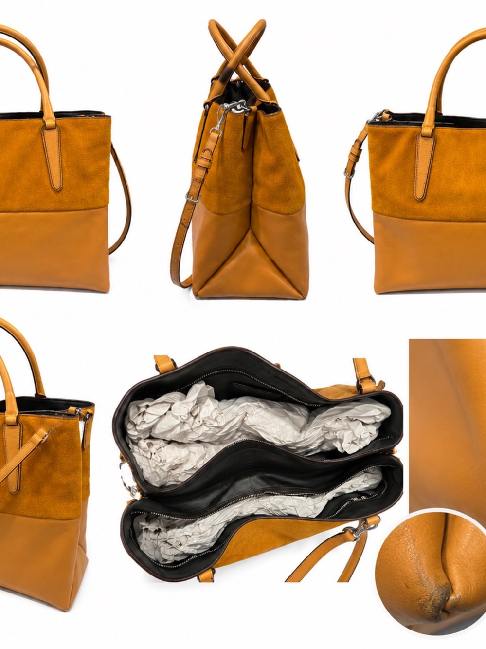 Coach Two-Tone Tan & Camel Suede Leather Tote - Picture 3 of 7
